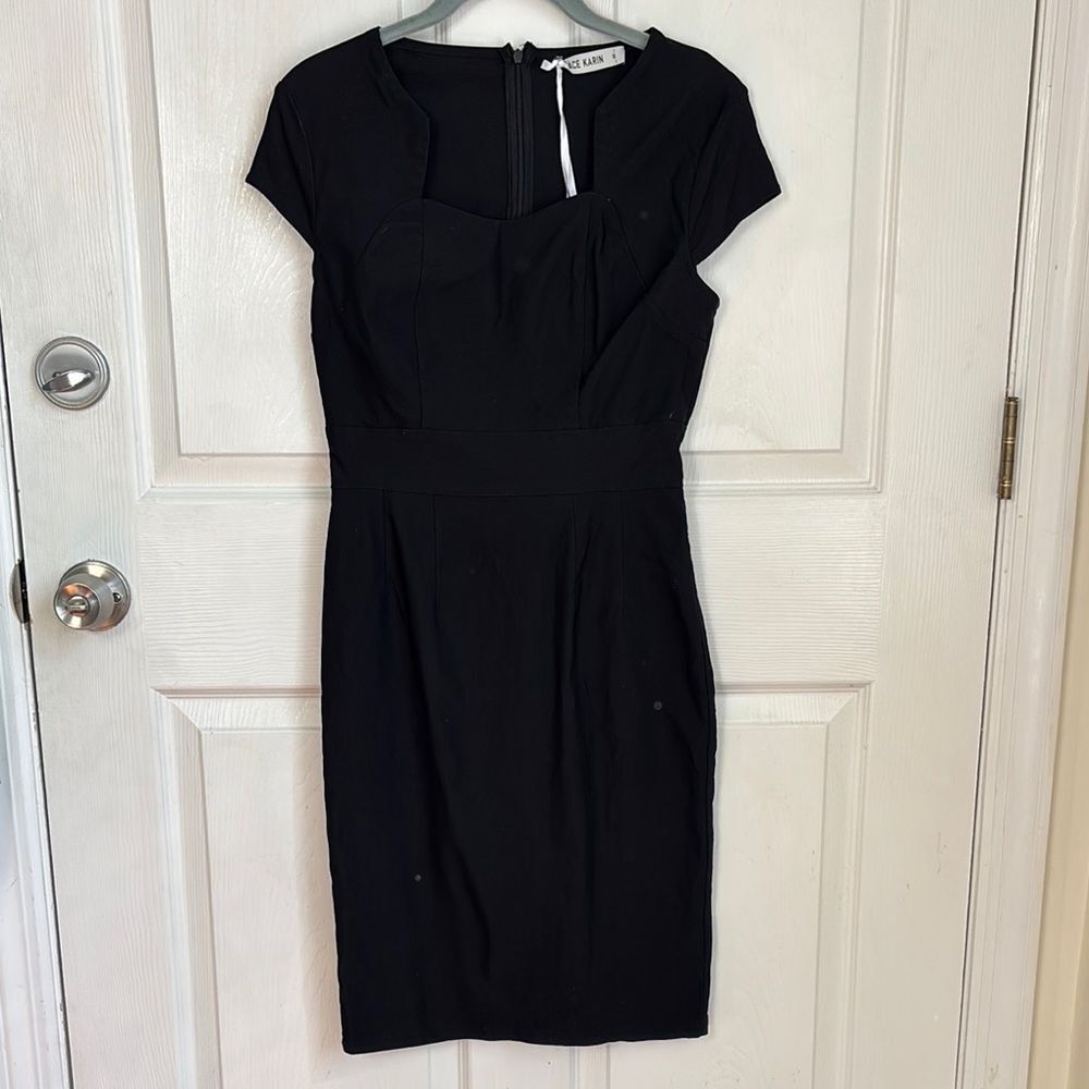 NEW NWT GRACE KARIN Black Cap Sleeve square neckline Dress Viscose blend size XS